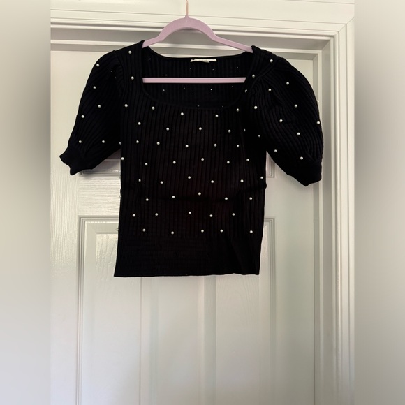 Women’s Knit Two Piece Puff Sleeve Top and Mini Skirt Set - Picture 6 of 11